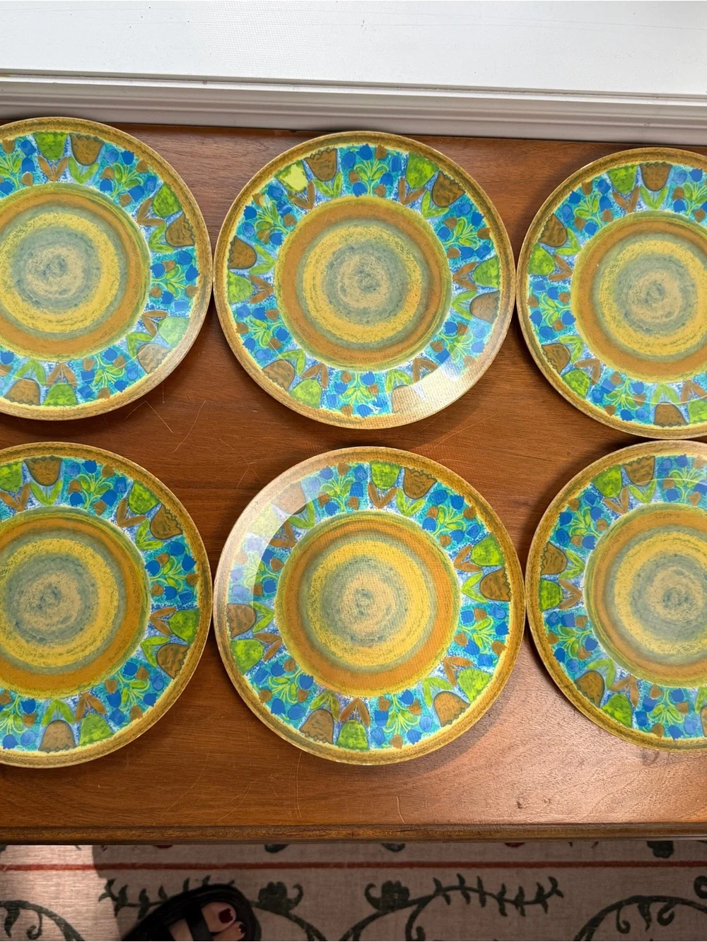 Vintage MCM OneidaWare Salad Plates Set Of 6 Melamine 8” Green 70s Flower Power